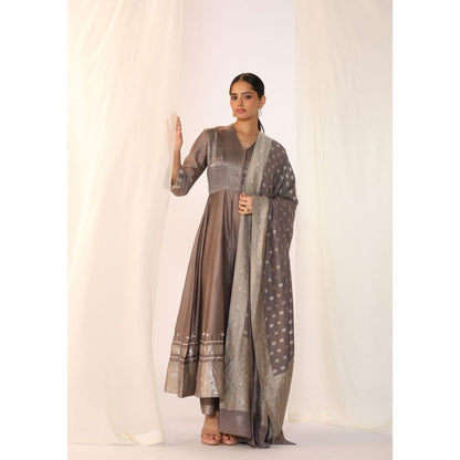 Myoho Hand Work Embroidery Silk Woven Border Anarkali with Pant & Dupatta (Set of 3)