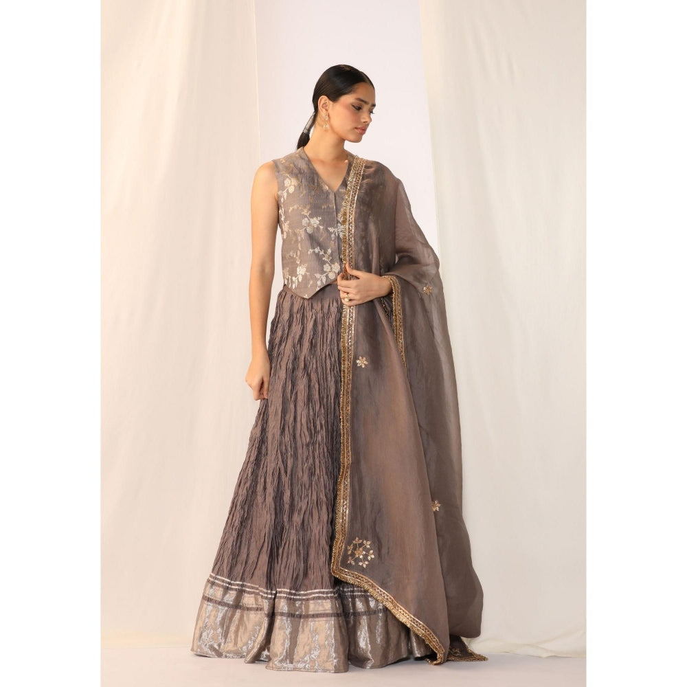 Myoho Brocade Waistcoat Paired with Crushed Skirt & Dupatta (Set of 3)