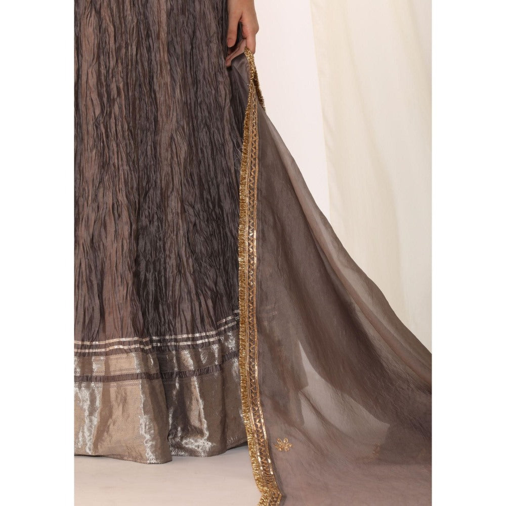 Myoho Brocade Waistcoat Paired with Crushed Skirt & Dupatta (Set of 3)