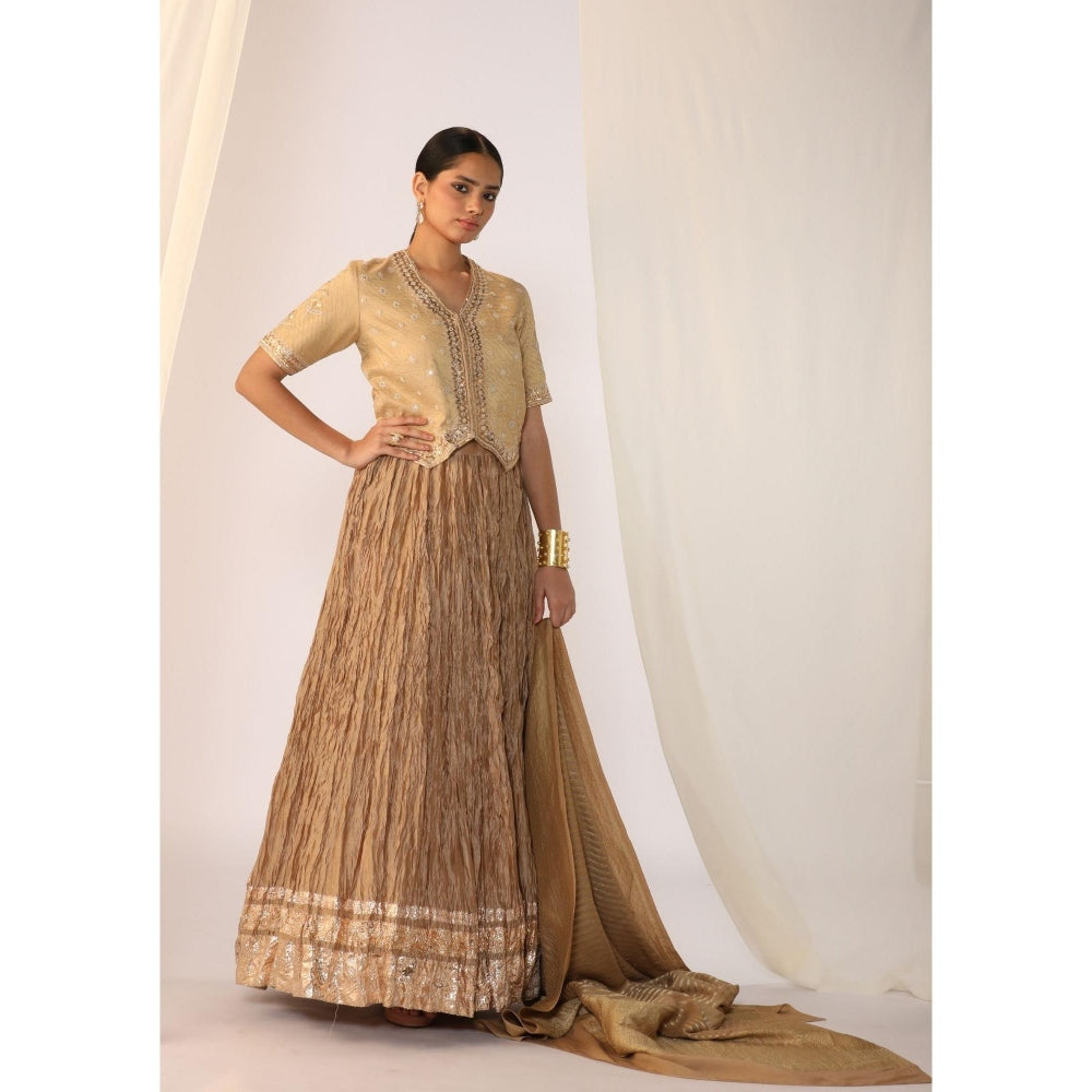 Myoho Jacquard Waistcoat Paired with Crushed Skirt & Dupatta (Set of 3)