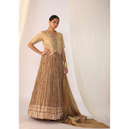 Myoho Jacquard Waistcoat Paired with Crushed Skirt & Dupatta (Set of 3)