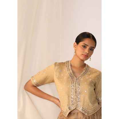 Myoho Jacquard Waistcoat Paired with Crushed Skirt & Dupatta (Set of 3)