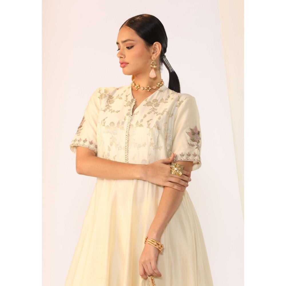 Myoho Hand Work Embroidery Silk Anarkali Kurta with Pant & Dupatta (Set of 3)
