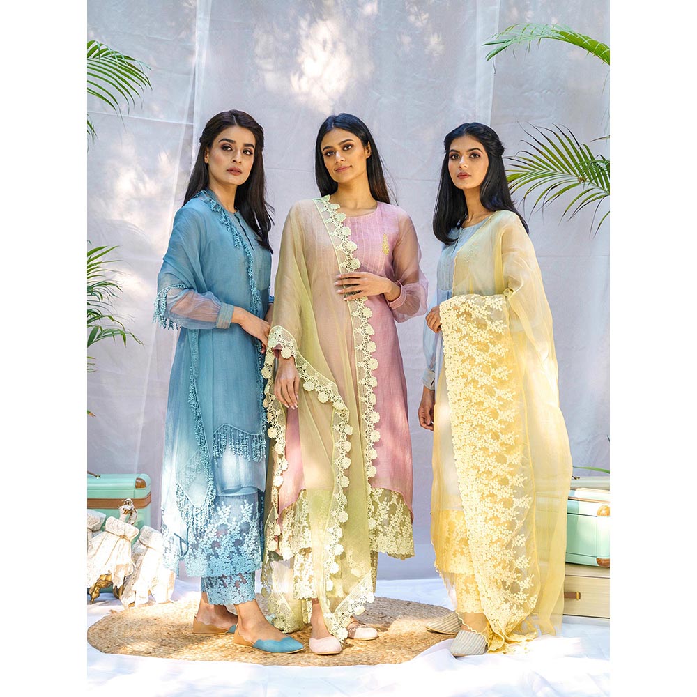 NAAZ BY NOOR Lavender And Mint Green Ensemble Kurta With Pant And Dupatta (Set of 3)