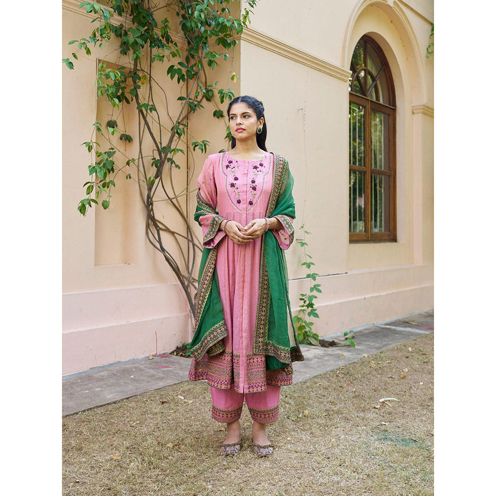 Naaz By Noor Kikli Pink Embroidered Anarkali with Pant and Dupatta (Set of 3)