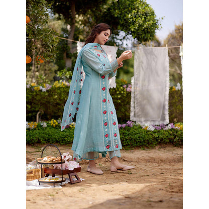 Naaz By Noor Blue Jade Vine Kurta with Pant and Dupatta (Set of 3)