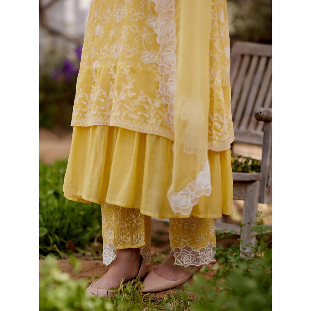 Naaz By Noor Yellow Sunflower Kurta with Pant and Dupatta (Set of 3)