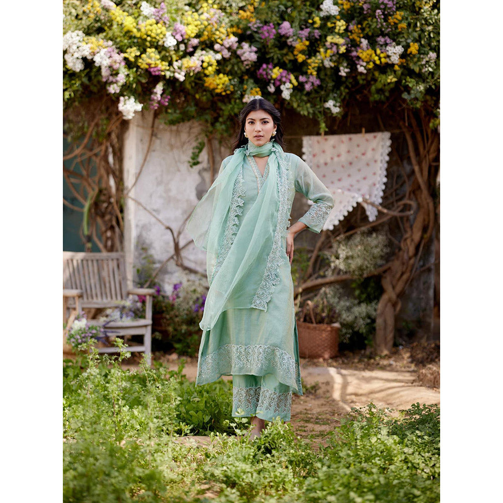 Naaz By Noor Rosa Green Kurta with Pant and Dupatta (Set of 3)