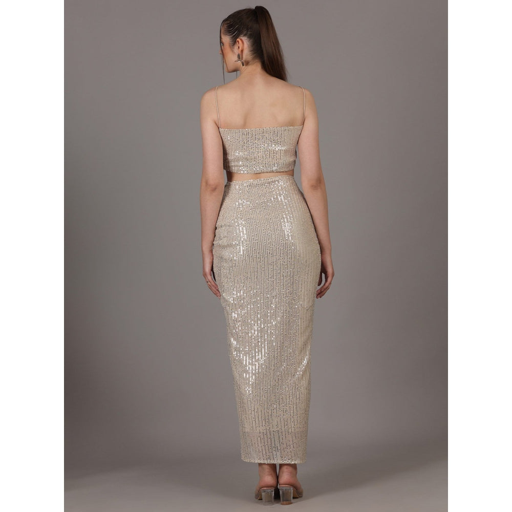 NAMAH BY PARUL MONGIA Gold Sequin Skirt & Crop Top with Cape (Set of 3)