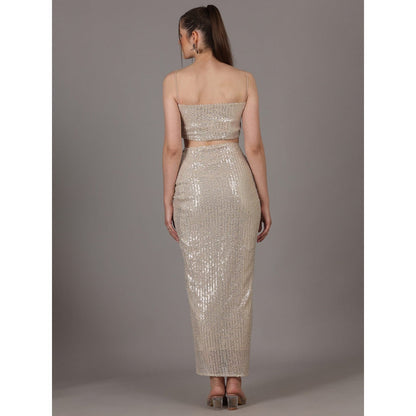 NAMAH BY PARUL MONGIA Gold Sequin Skirt & Crop Top with Cape (Set of 3)