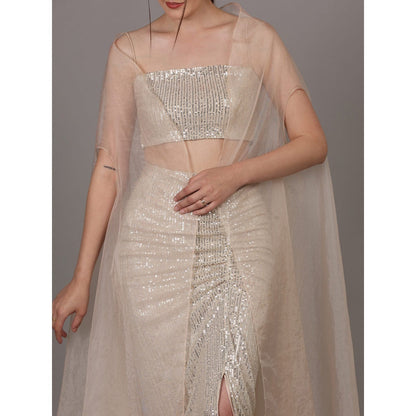 NAMAH BY PARUL MONGIA Gold Sequin Skirt & Crop Top with Cape (Set of 3)