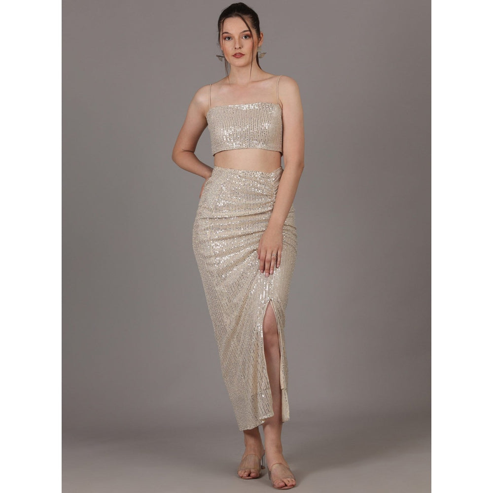 NAMAH BY PARUL MONGIA Gold Sequin Skirt & Crop Top with Cape (Set of 3)