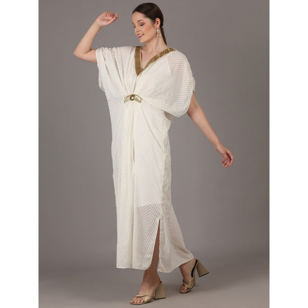 NAMAH BY PARUL MONGIA Ivory Cotton Chiffon Kaftan Dress with Slip (Set of 2)
