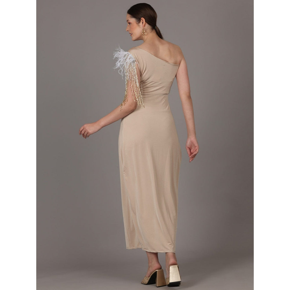 NAMAH BY PARUL MONGIA Sand Beige Lycra One Shoulder Maxi Dress