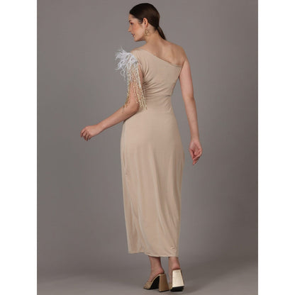 NAMAH BY PARUL MONGIA Sand Beige Lycra One Shoulder Maxi Dress