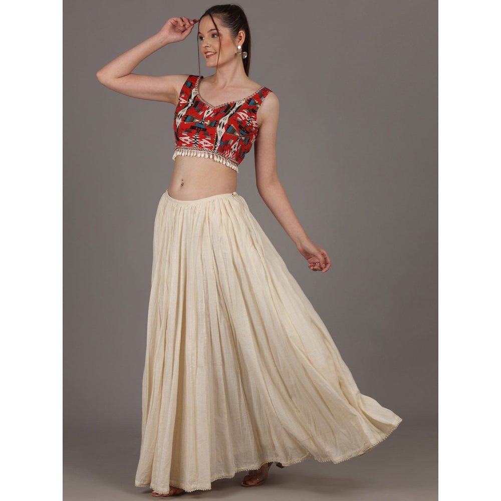 NAMAH BY PARUL MONGIA Red Astrid Crop Top & Skirt (Set of 2)