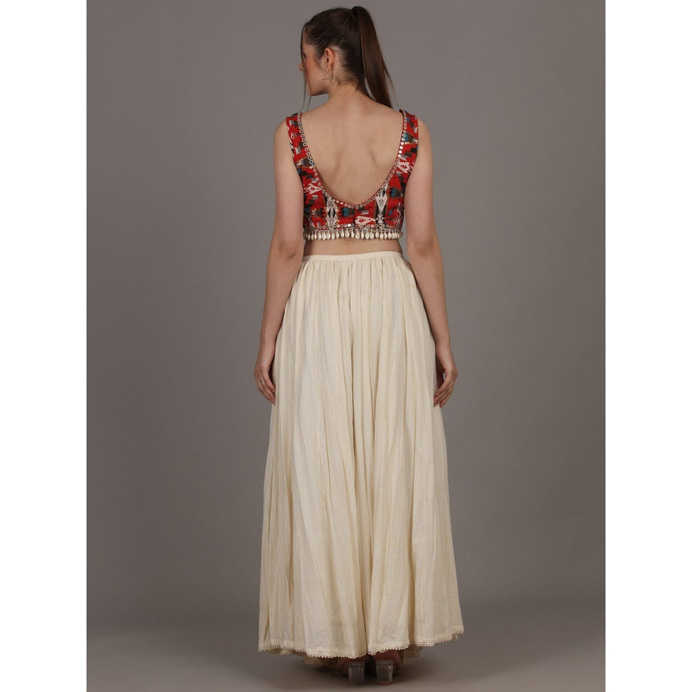 NAMAH BY PARUL MONGIA Red Astrid Crop Top & Skirt (Set of 2)