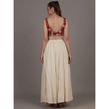 NAMAH BY PARUL MONGIA Red Astrid Crop Top & Skirt (Set of 2)