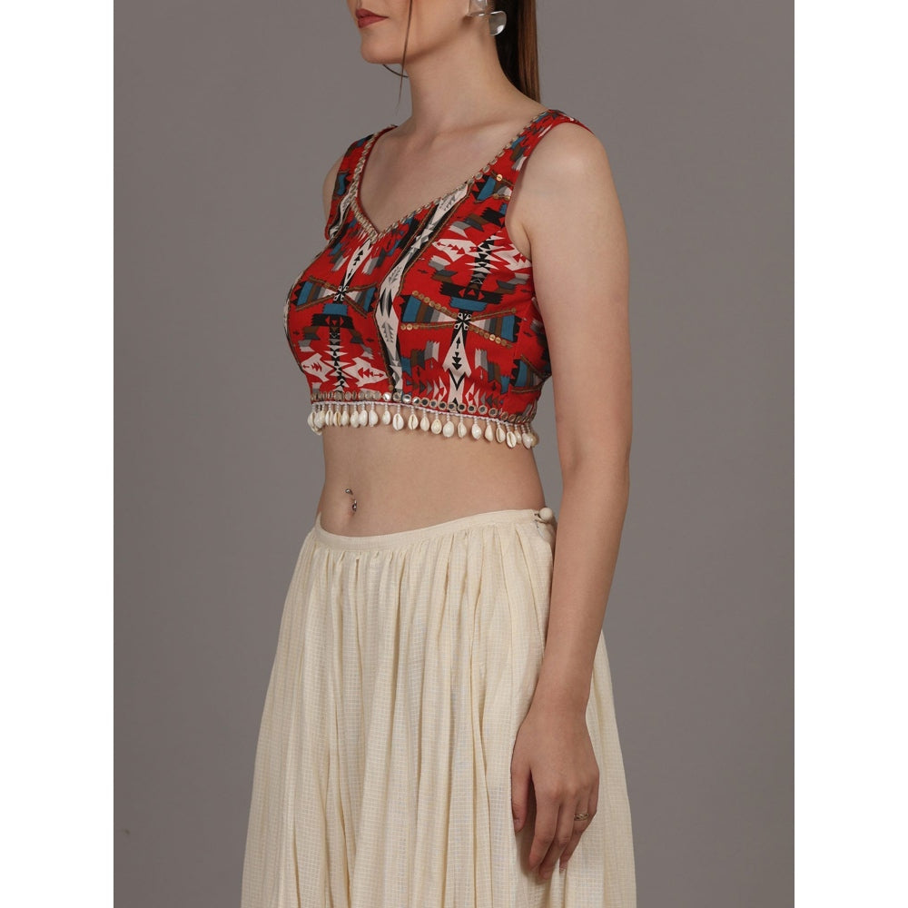 NAMAH BY PARUL MONGIA Red Astrid Crop Top & Skirt (Set of 2)