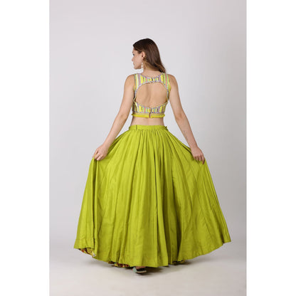 NAMAH BY PARUL MONGIA Lime Green Crop Top with Skirt (Set of 2)