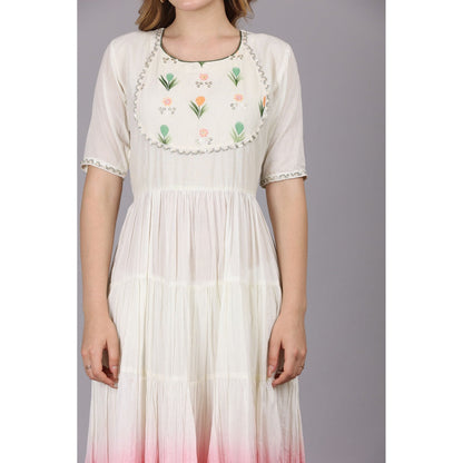 NAMAH BY PARUL MONGIA White Ombre Anarkali with Pant and Dupatta (Set of 3)