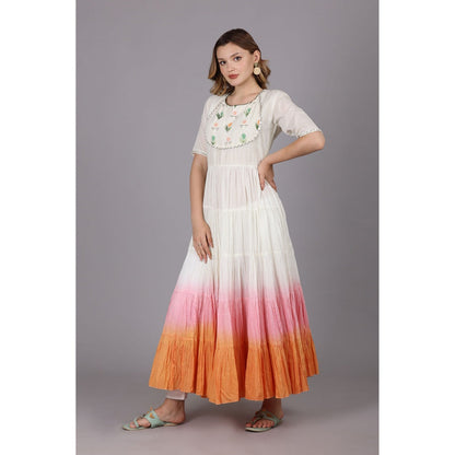 NAMAH BY PARUL MONGIA White Ombre Anarkali with Pant and Dupatta (Set of 3)