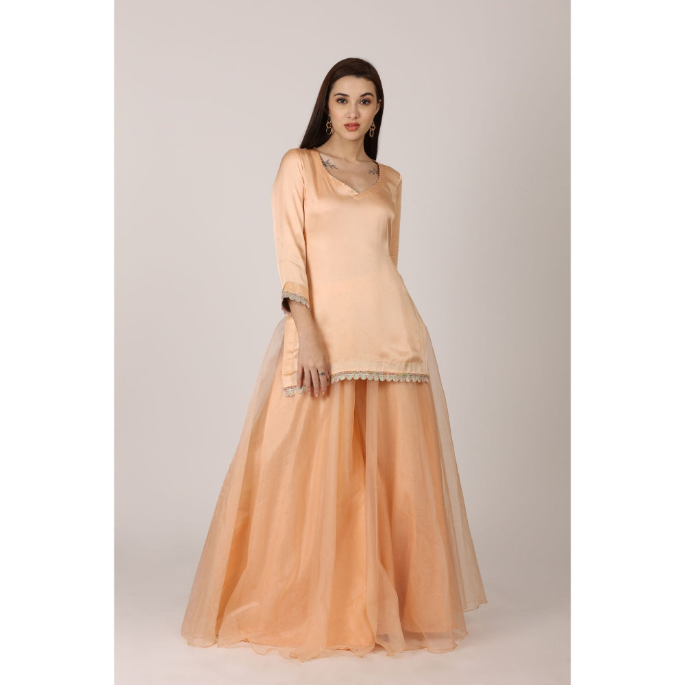 NAMAH BY PARUL MONGIA Peach Solid Kurta with Sharara and Dupatta (Set of 3)