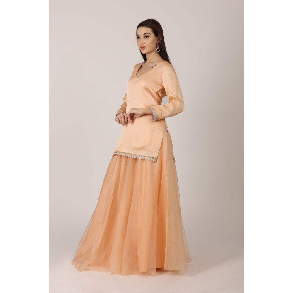 NAMAH BY PARUL MONGIA Peach Solid Kurta with Sharara and Dupatta (Set of 3)