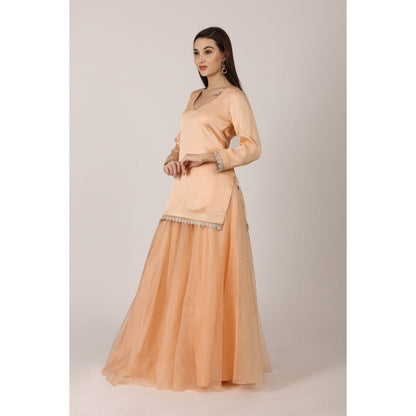 NAMAH BY PARUL MONGIA Peach Solid Kurta with Sharara and Dupatta (Set of 3)