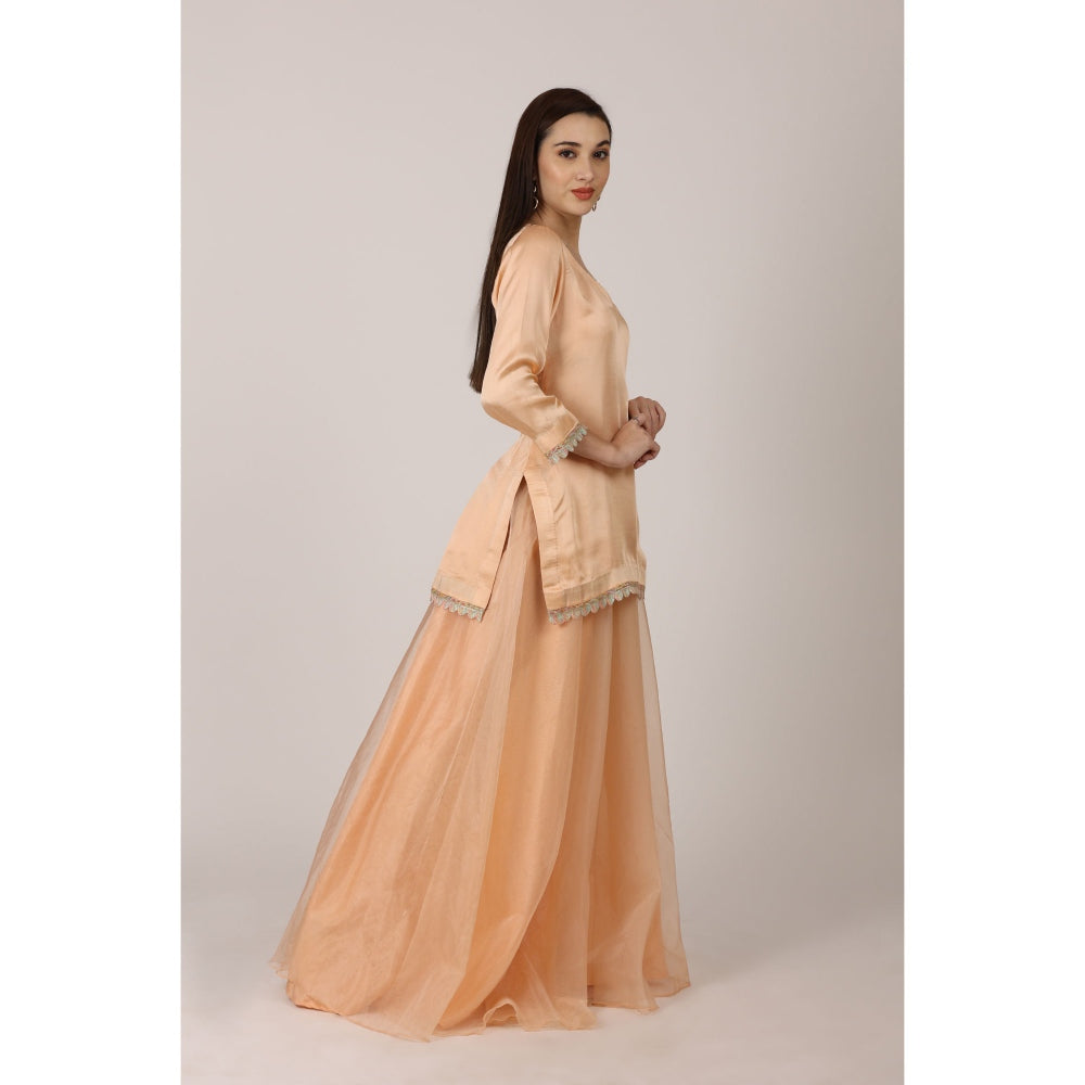 NAMAH BY PARUL MONGIA Peach Solid Kurta with Sharara and Dupatta (Set of 3)