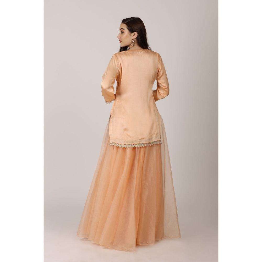 NAMAH BY PARUL MONGIA Peach Solid Kurta with Sharara and Dupatta (Set of 3)