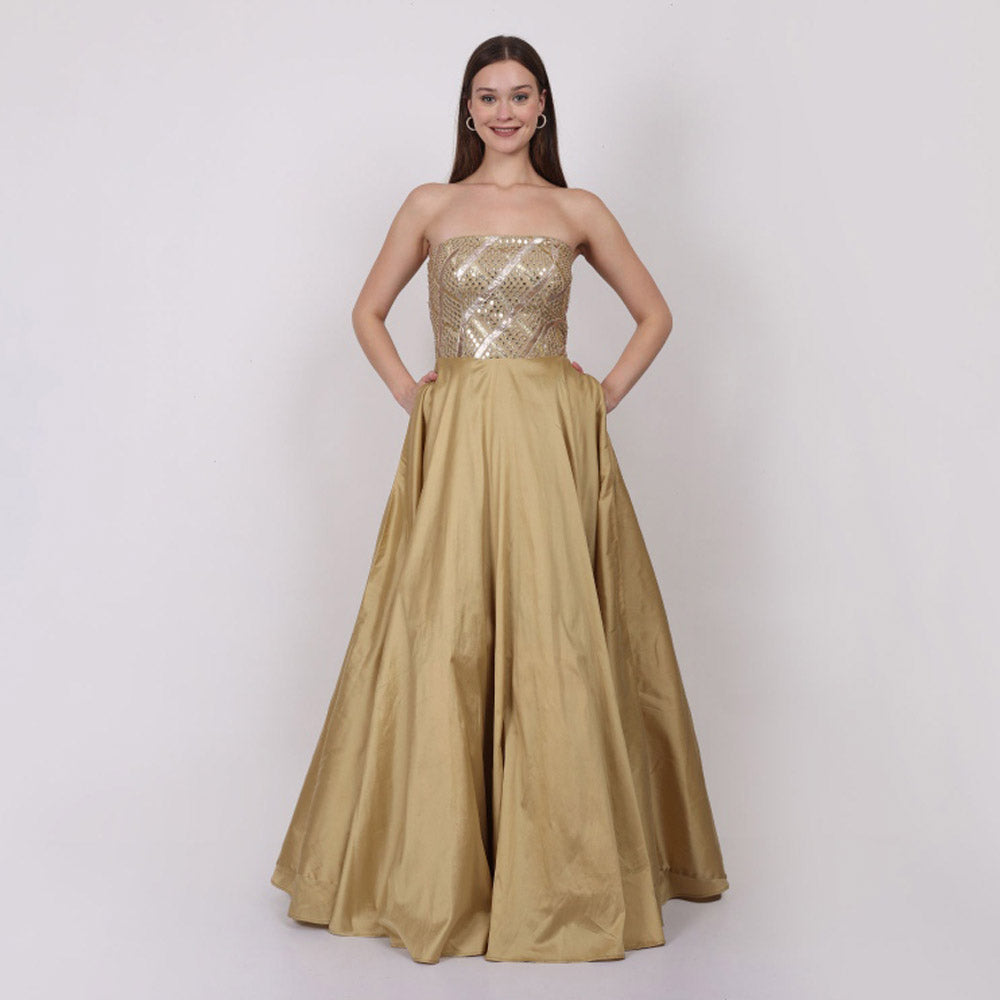 NAMAH BY PARUL MONGIA Gold Mirror Work Silk Tube Gown