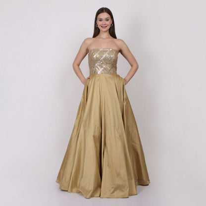 NAMAH BY PARUL MONGIA Gold Mirror Work Silk Tube Gown