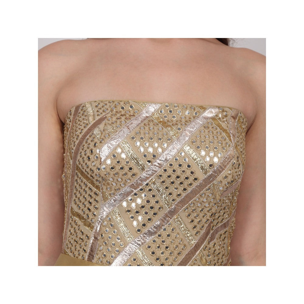NAMAH BY PARUL MONGIA Gold Mirror Work Silk Tube Gown