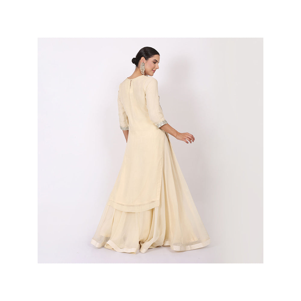NAMAH BY PARUL MONGIA Ivory Organza Embroidered Kurta with Sharara and Dupatta (Set of 3)