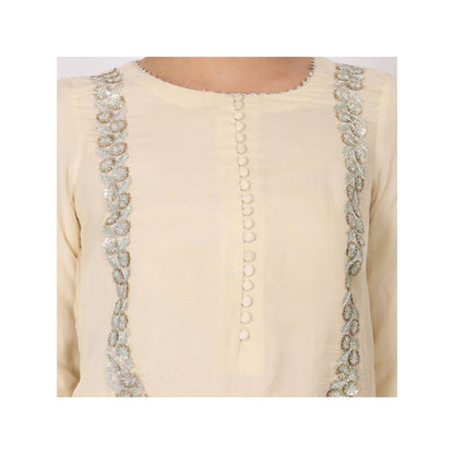 NAMAH BY PARUL MONGIA Ivory Organza Embroidered Kurta with Sharara and Dupatta (Set of 3)