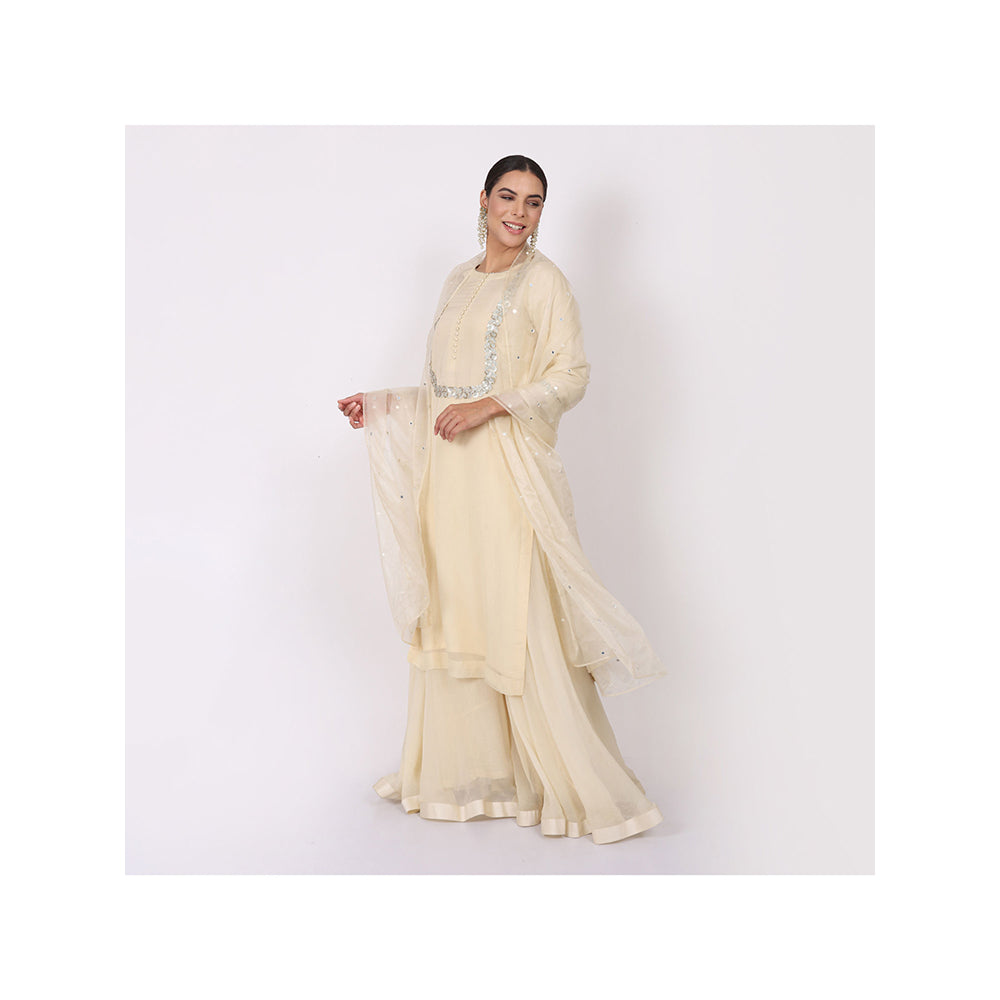 NAMAH BY PARUL MONGIA Ivory Organza Embroidered Kurta with Sharara and Dupatta (Set of 3)