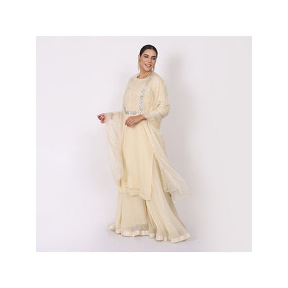 NAMAH BY PARUL MONGIA Ivory Organza Embroidered Kurta with Sharara and Dupatta (Set of 3)