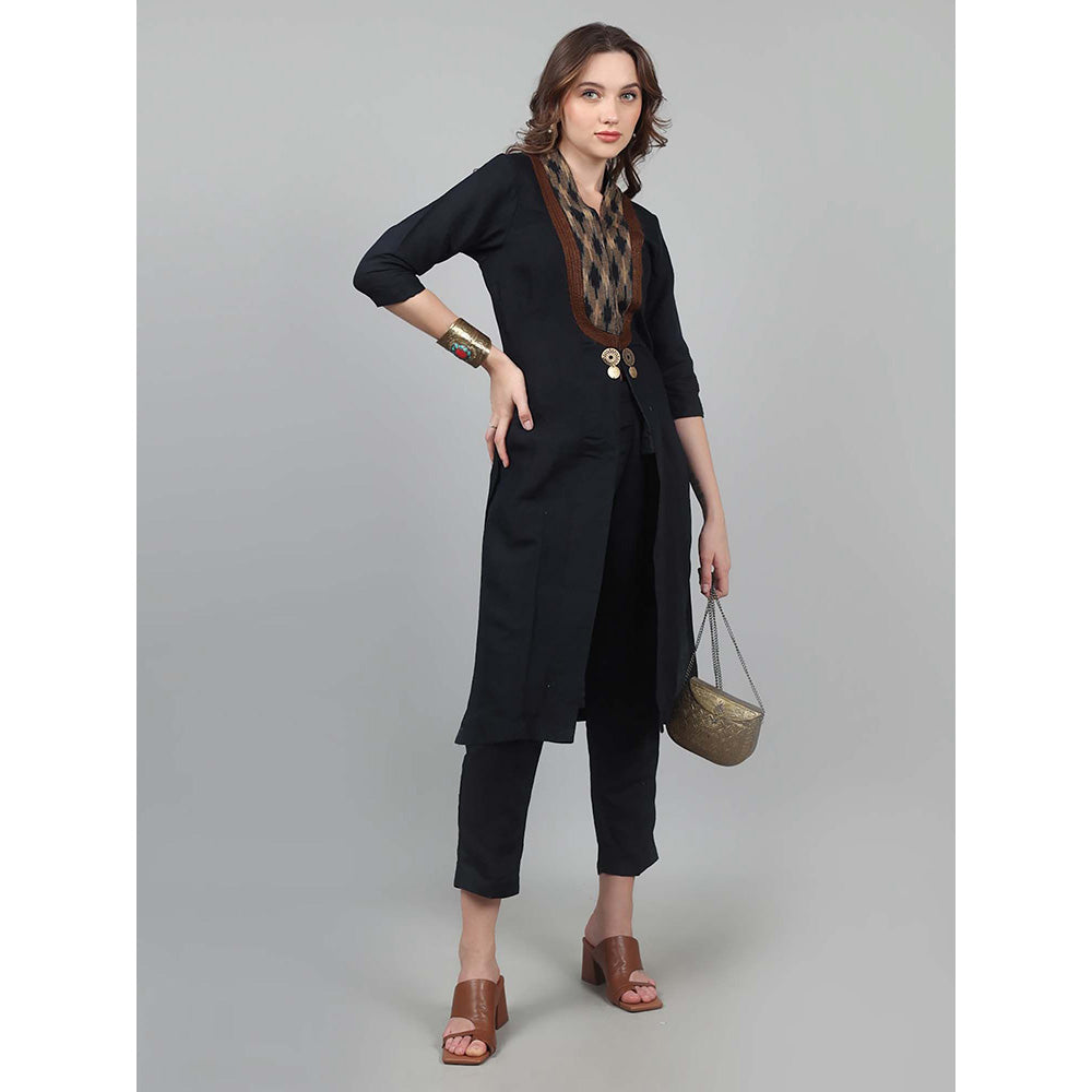 NAMAH BY PARUL MONGIA Tribal Black Linen Jacket with Pant (Set of 2)
