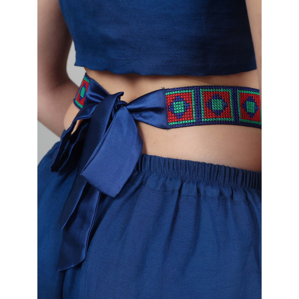 NAMAH BY PARUL MONGIA Lapis Linen Back Bow Co-Ord (Set of 2)