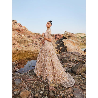 Nandita Thirani Nude & Bloom Blush Pink Lehenga Stitched Blouse with Dupatta (Set of 3)