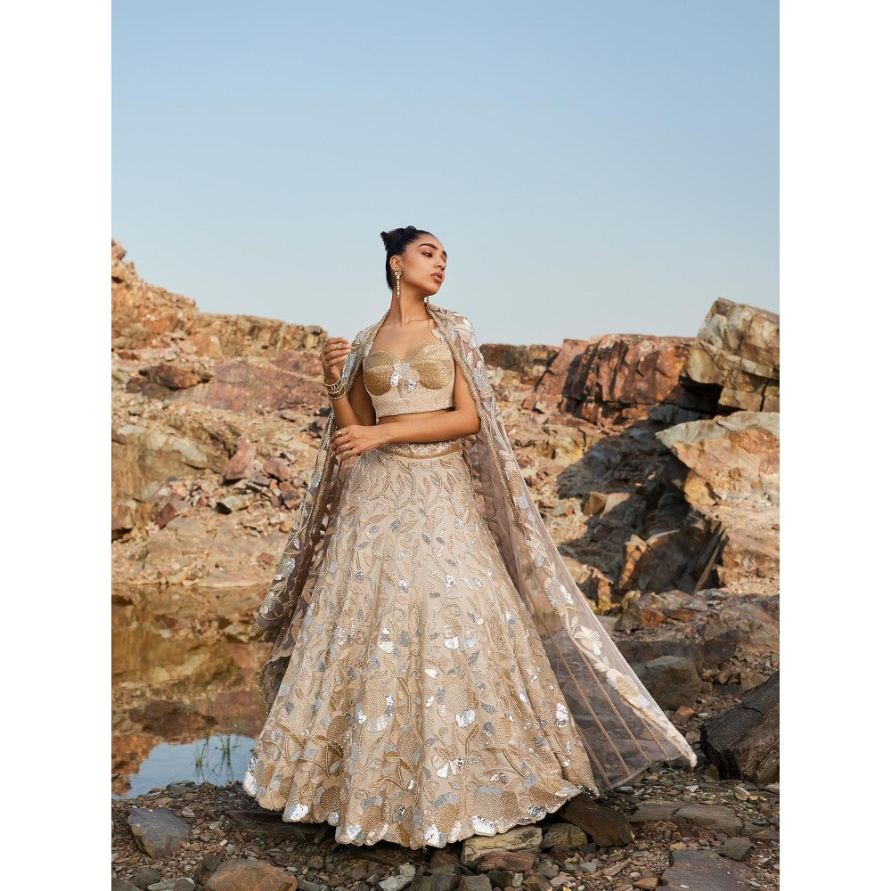 Nandita Thirani Nude Desert Flora Sequins Lehenga Stitched Blouse with Dupatta (Set of 3)
