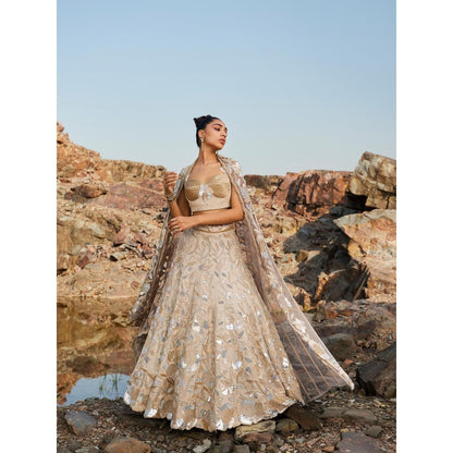 Nandita Thirani Nude Desert Flora Sequins Lehenga Stitched Blouse with Dupatta (Set of 3)