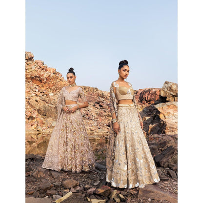 Nandita Thirani Nude Desert Flora Sequins Lehenga Stitched Blouse with Dupatta (Set of 3)