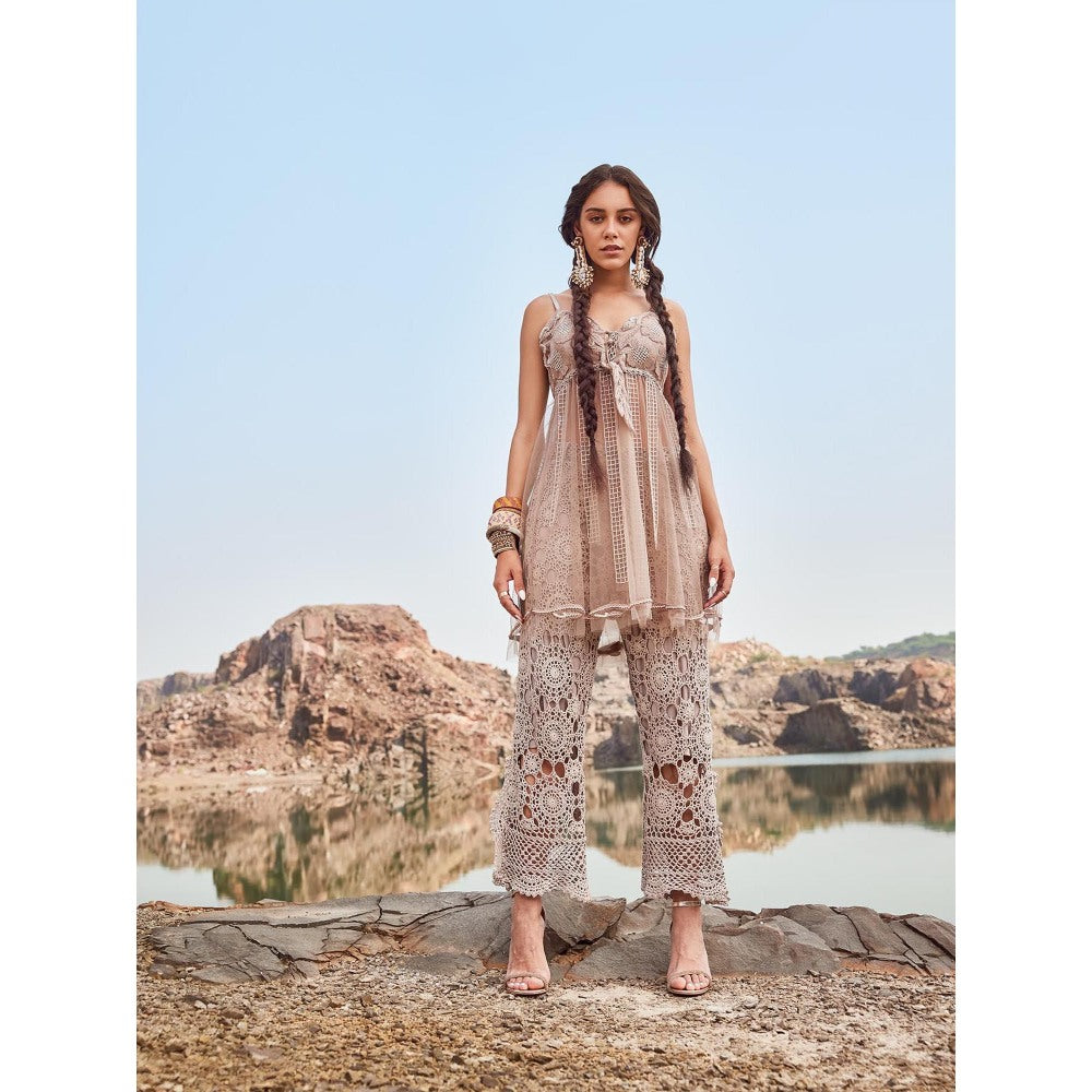 Nandita Thirani Beige Dreamer Tunic & Crochet Pant (Set of 2)