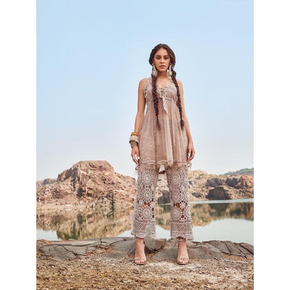 Nandita Thirani Beige Dreamer Tunic & Crochet Pant (Set of 2)
