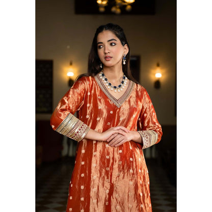 Naseebo Royal Rust Banarasi Silk Kurta with Pant and Dupatta (Set of 3)