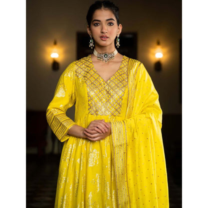 Naseebo Marigold Yellow Anarkali with Pant and Dupatta (Set of 3)