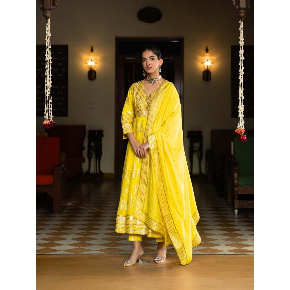 Naseebo Marigold Yellow Anarkali with Pant and Dupatta (Set of 3)