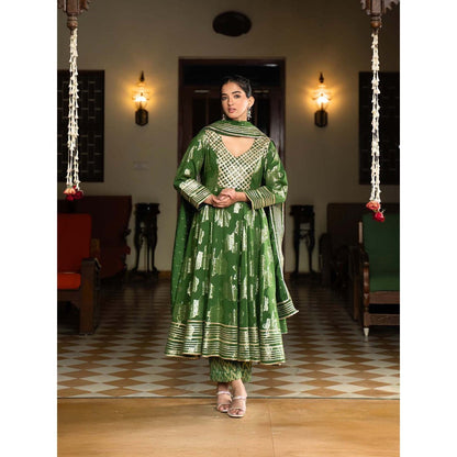 Naseebo Mystic Green Anarkali with Pant and Dupatta (Set of 3)